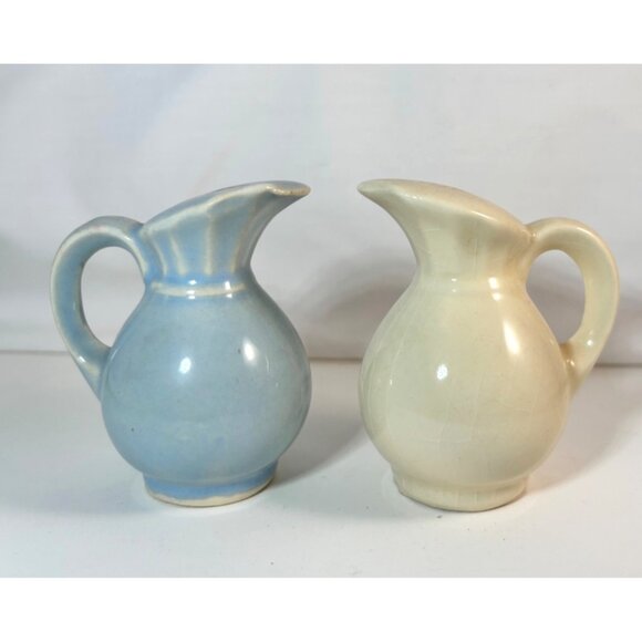 Other - Vintage Ceramic Mini Pitcher Salt & Pepper Shakers Cream & Blue 2.5"